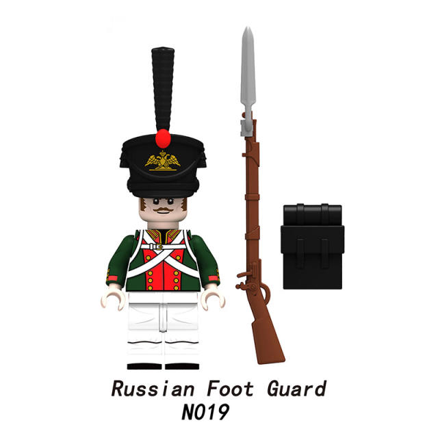 Medieval Russian Military Series Napoleon Minifigures Building Blocks French Foot Guard Line Infantry Weapon Helmet Soldiers Toy