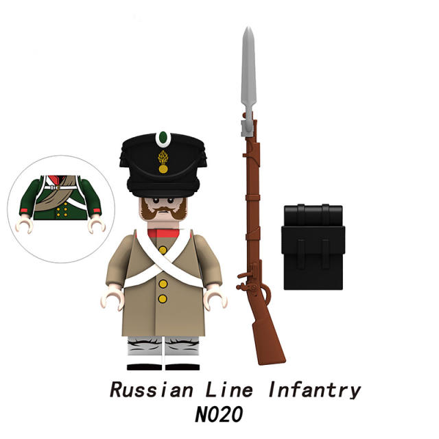 Medieval Russian Military Series Napoleon Minifigures Building Blocks French Foot Guard Line Infantry Weapon Helmet Soldiers Toy