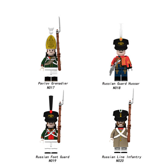 Medieval Russian Military Series Napoleon Minifigures Building Blocks French Foot Guard Line Infantry Weapon Helmet Soldiers Toy