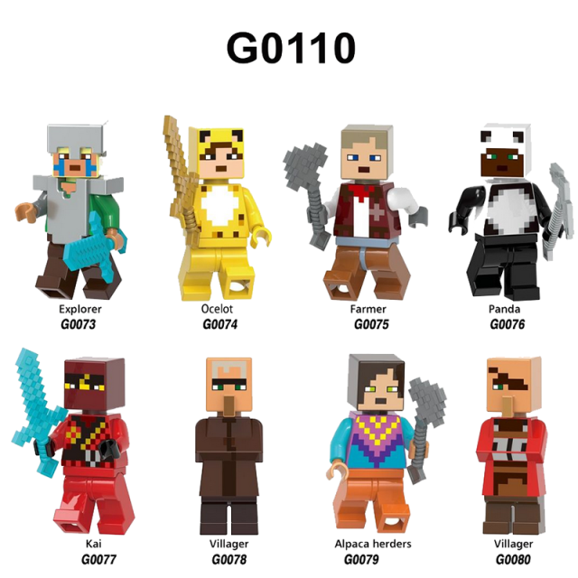 G0110 Minecraft Series Minifigs Building Blocks Exploer Ocelot Farmer Panda Villager Alpace Herders Accessories Toys Gifts Boys