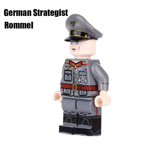 WW2 German Military Strategist Rommel Minifigs Building Blocks Army Soldiers Helmet Gun Weapon Accessories Parts Bricks Toys Boy