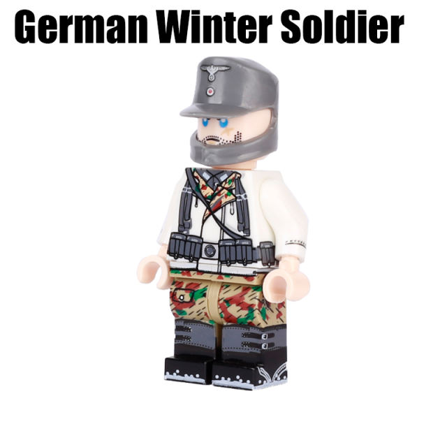 WW2 German Winter Soldiers Minifigs Building Blocks Military Army Gun Helmets Weapon Accessories Parts Models Bricks Toys Gifts