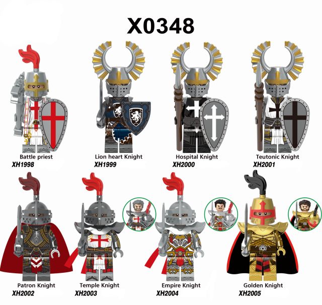 X0348 Medieval Soldiers Military Minifigs Building Blocks Empire Temple Knight Battle Priest Weapon Helmet Shield Armored Toys