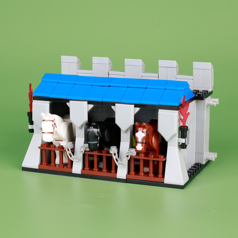 MOC Medieval Series Stable Building Blocks Military Warrior Horse Wall Shed Castle Tower Prison Model Baseplate Toys Boys Gifts