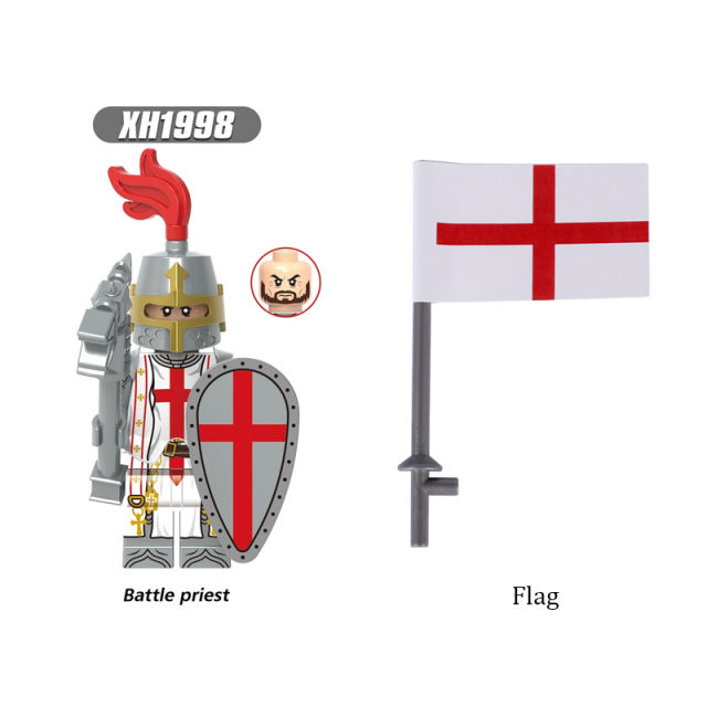 Medieval Series Battle Priest Flag Minifigs Building Blocks Army Soldiers Weapon Shield Spear Winged Helmet  Toys Boys Children