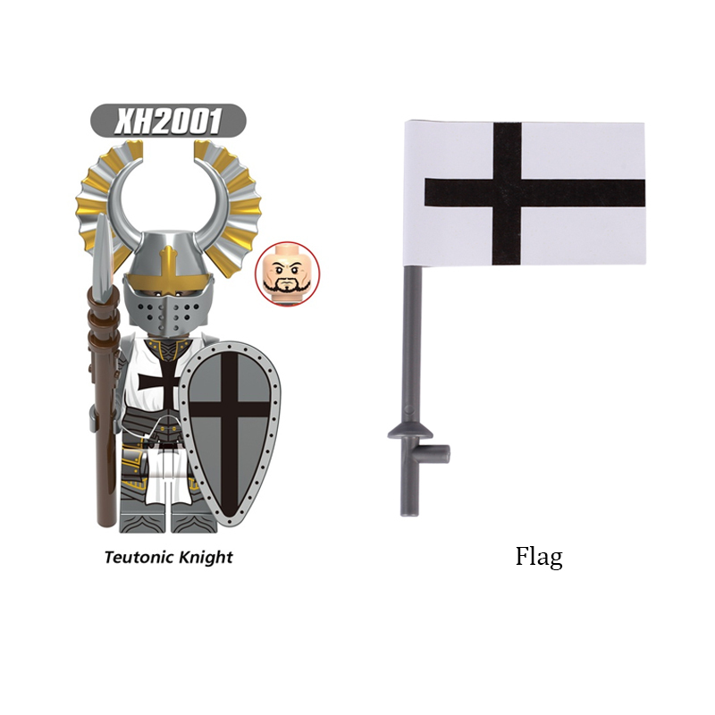 Medieval Series Teutonic Knight Flag Minifigs Building Blocks Army Soldiers Weapon Shield Spear Winged Helmet Toys Boy Children