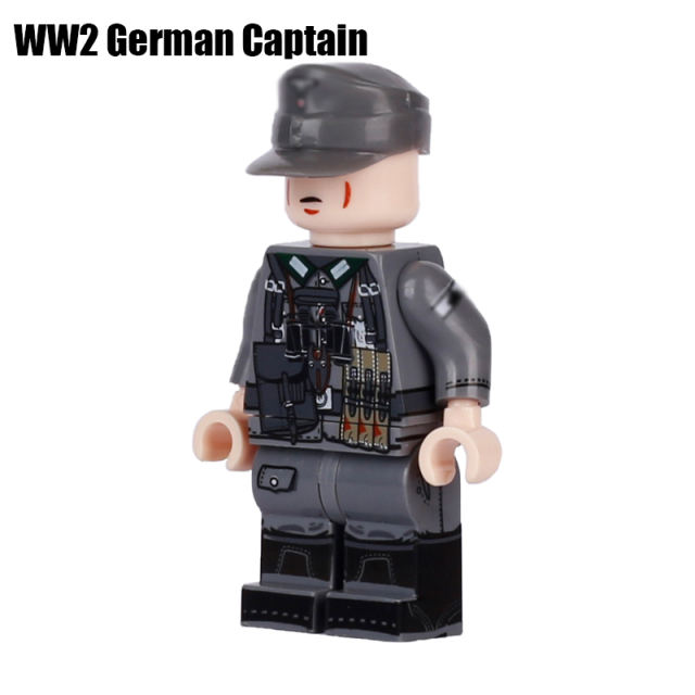 WW2 Military German Captain Soldiers Minifigs Building Blocks Army Gun Helmets Weapon Accessories Parts Models Bricks Toys Gifts