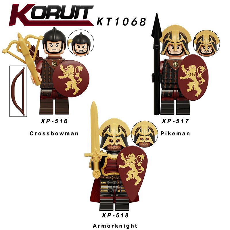 KT1068 Medieval Series Heavy Armored Soldier Minifigs Building Blocks Crossbowman Pikeman Armorknight Shield Helmet Sword Toys