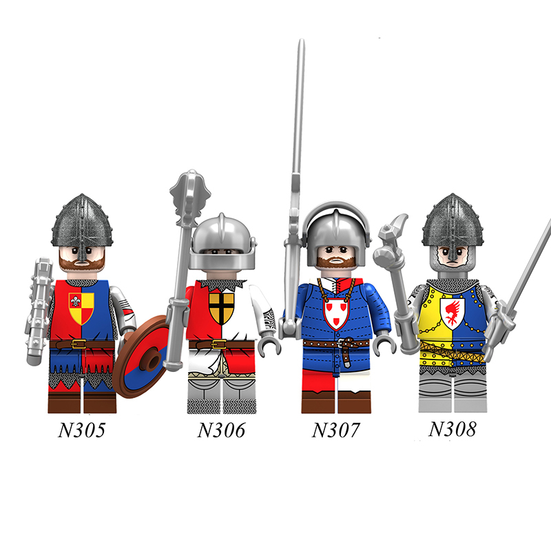 Medieval Series England Civil Wars Of The Roses Minifigs Building Blocks Army Soldiers Knight Infantry Sword Shield Helmet Boys