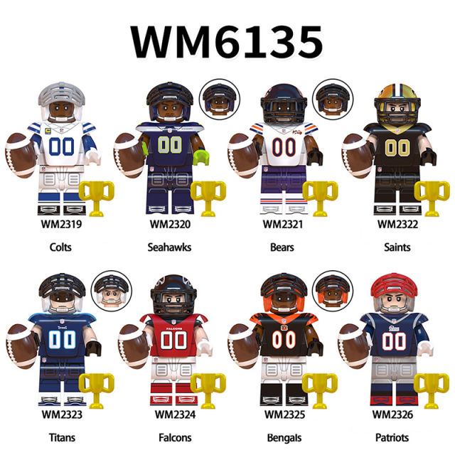 WM6135 Rugby Player Athletes Series Minifigures Building Blocks American Football Seahawks Saints Patriots Colts Toys Gifts Kids