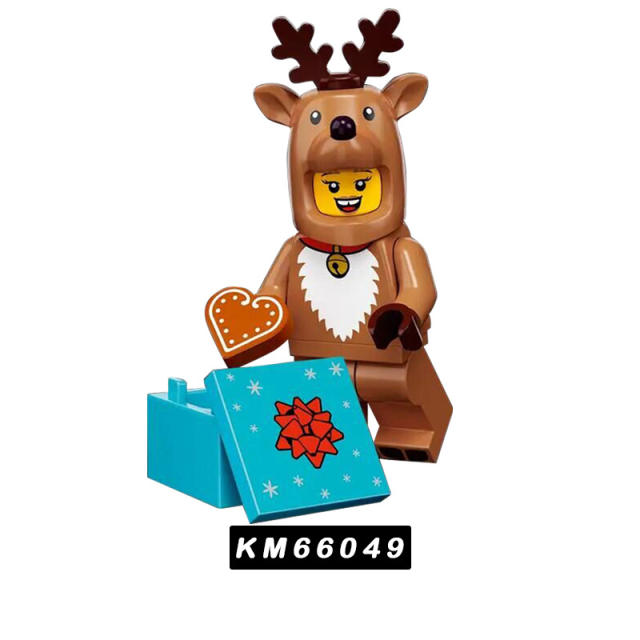 KM66045-66050 Wolf Nutcracker Snowman Reindeer Green Dragon Turkey Costume Minifigs Buildiing Blocks Pumpkin Sword Toys Gift Kid