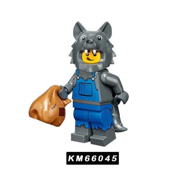 KM66045-66050 Wolf Nutcracker Snowman Reindeer Green Dragon Turkey Costume Minifigs Buildiing Blocks Pumpkin Sword Toys Gift Kid