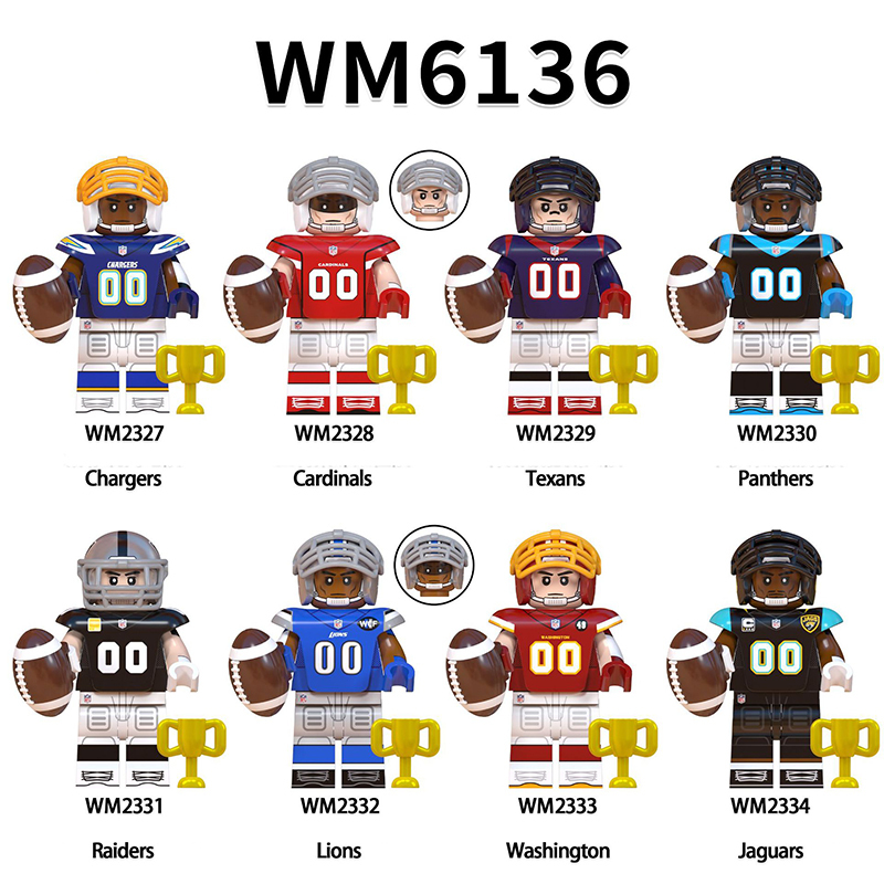WM6136 Rugby Series Athletes Team Minifigs Builiding Blocks American Football Player Chargers Texans Washington Toys Gifts Kids
