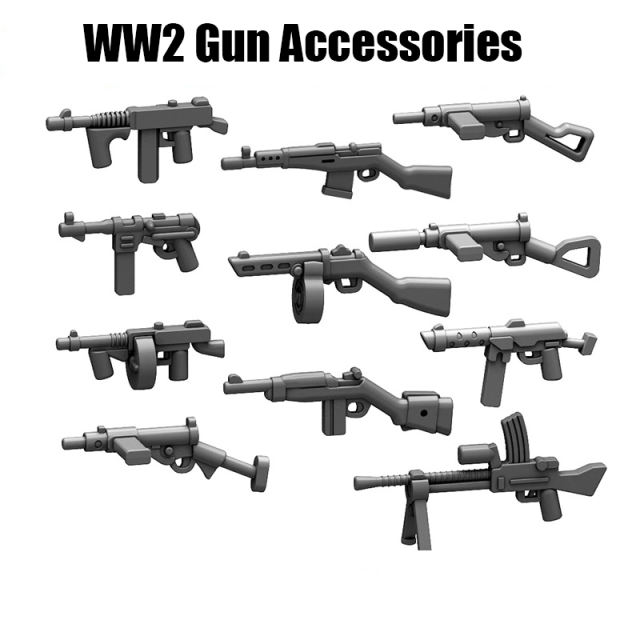 WW2 Military Weapon Gun Series Accessories USA Britain Soviet Italy Russia Army Solider Submachine Carbene Semi Automatic Rifle