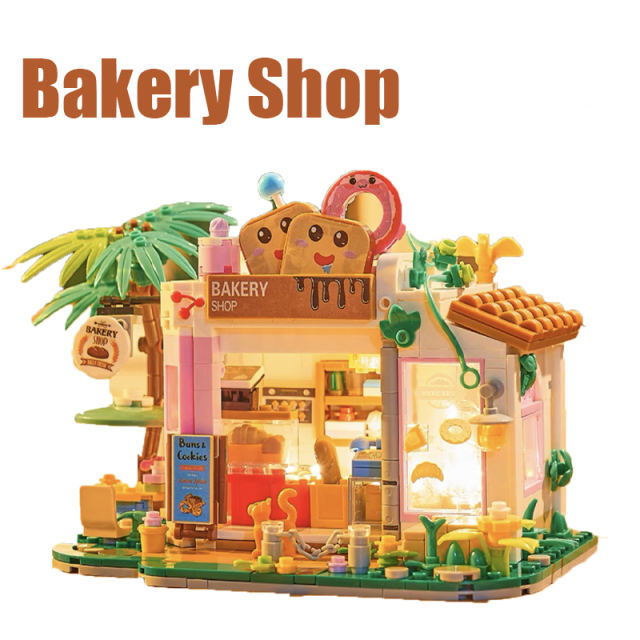 City Series Store Minifigs Building Blocks Flower Bakery Dessert Cafe Shop Painting Studio Street View Decoration Toys Girl Gift