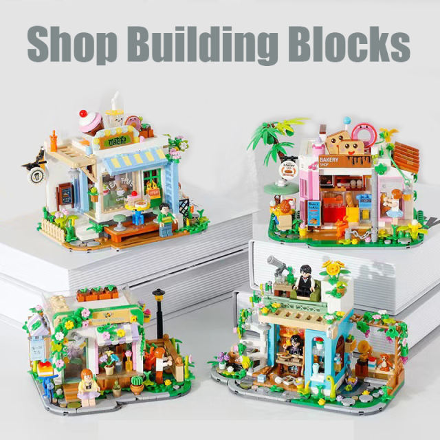 City Series Store Minifigs Building Blocks Flower Bakery Dessert Cafe Shop Painting Studio Street View Decoration Toys Girl Gift