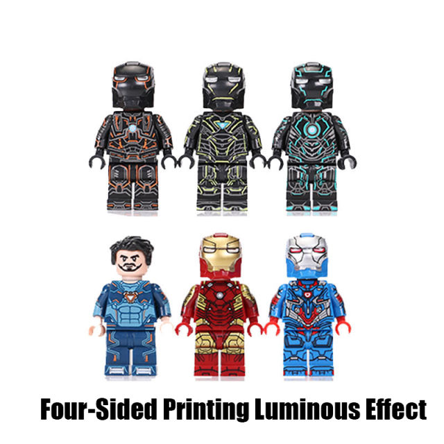 America Marvel Superhero Iron Man Minifigs Building Blocks Steel Helmet Avengers Tony Stark Superman Luminous Toys Gift Children