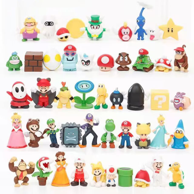 48PCS Super Hero Mario Bros Anime Figure Kawaii Bowser Mushroom Action Figures Children Toys Gifts Movie Games Gashapon PVC Doll