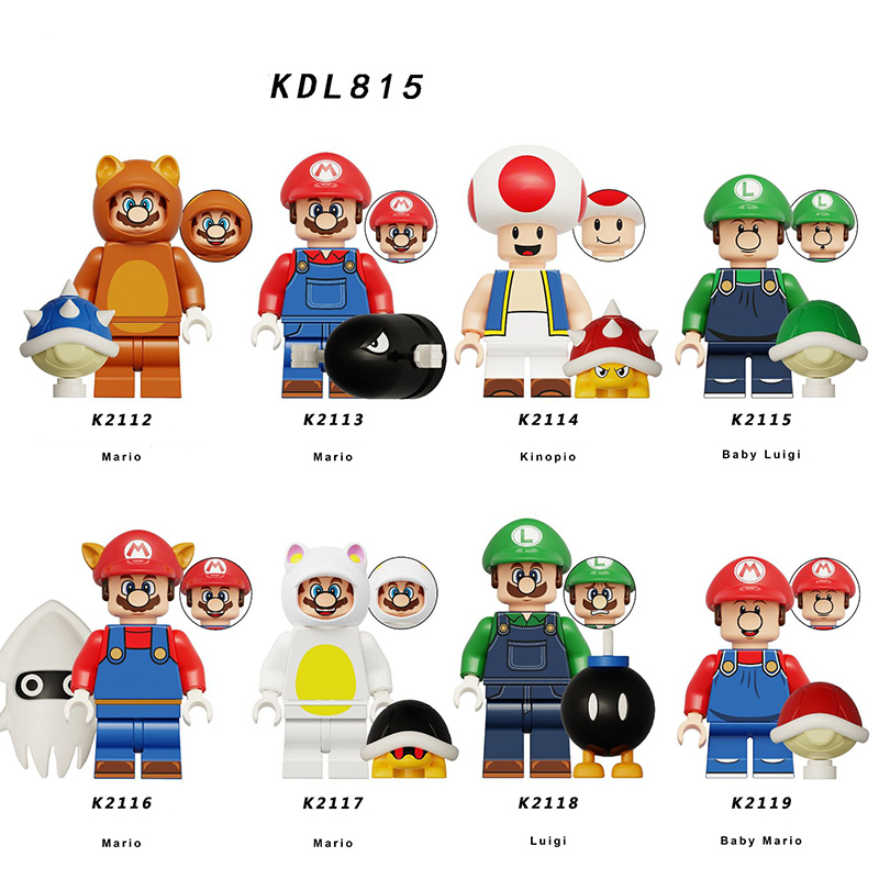 KDL815 Game Movie Series Mario Minifigs Building Blocks Japan Nintendo Kinopio Luigi Mushroom Plumber Leopard Cat Toy Gifts Boys