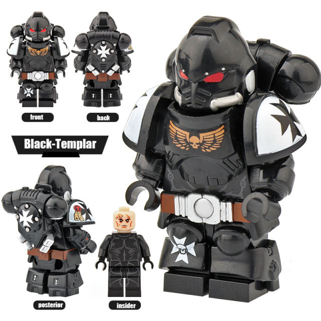 British Game Space Marines Black Templar Minifigs Building Blocks MOC Warhammer Warrior Army Soldiers Armour Helmet Toys Gifts