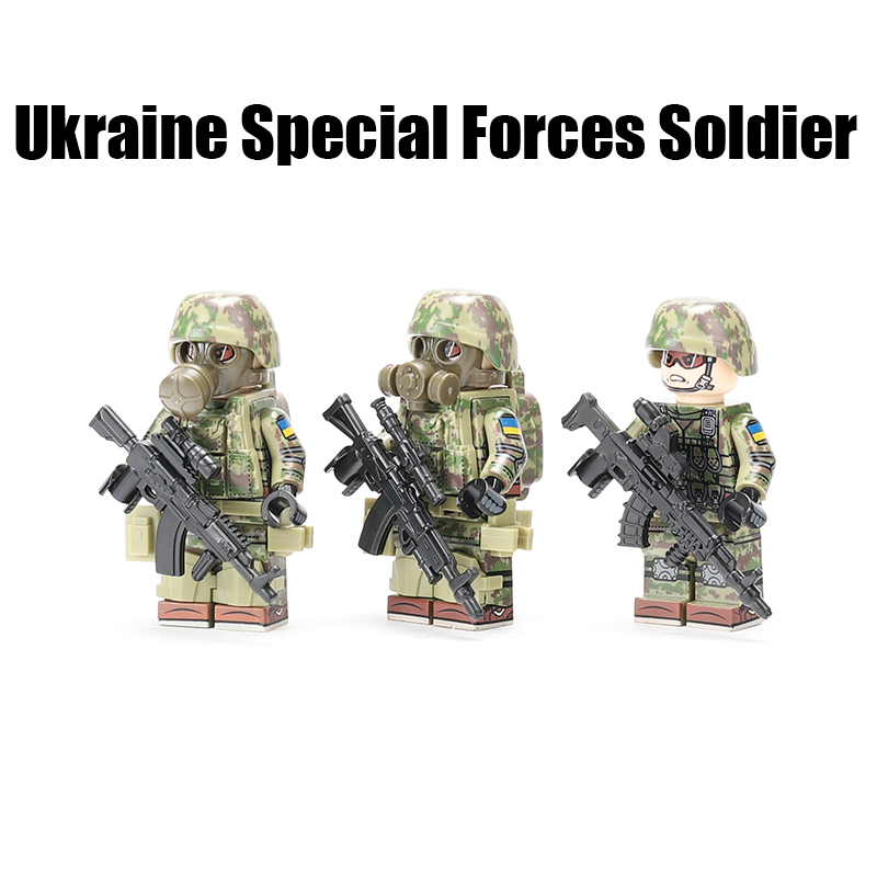 Ukrainian Special Forces Army Minifigs Building Blocks Military Gas Mask Soldiers Heavy Weapon Gun Helmet Vest Toys Boys Gifts
