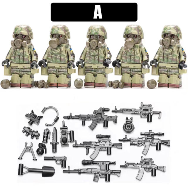 Ukrainian Special Forces Army Minifigs Building Blocks Military Gas Mask Soldiers Heavy Weapon Gun Helmet Vest Toys Boys Gifts