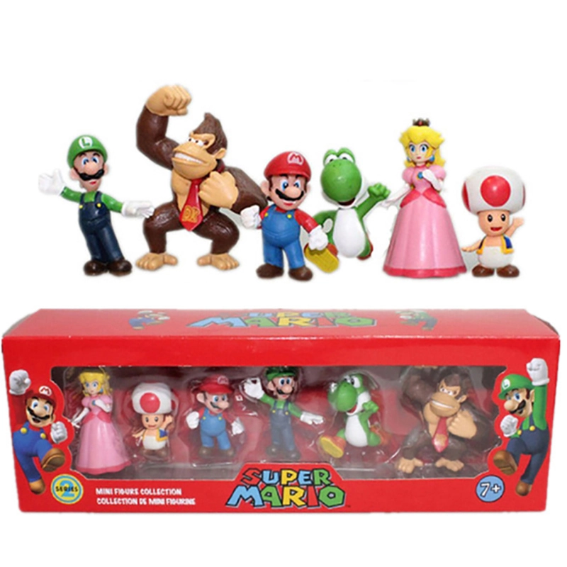 Super Mario Bros Action Figure Toys Set Luigi Yoshi Donkey Kong Mushroom  Collection Children Birthday PVC Gifts 3D Game Model