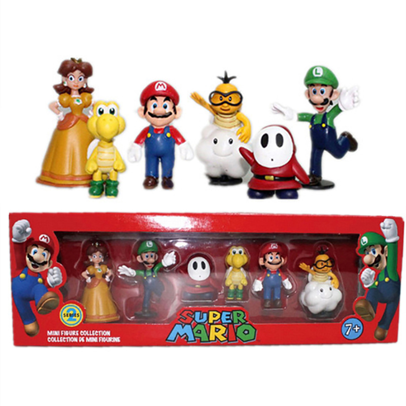 Super Mario Bros Action Figure Toys Set Luigi Yoshi Donkey Kong Mushroom Collection Children Birthday PVC Gifts 3D Game Model