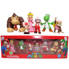 6pcs/set Super Mario Bros PVC Action Figure Toys Dolls Model Set Luigi  Yoshi Donkey Kong Mushroom for kids birthday gifts