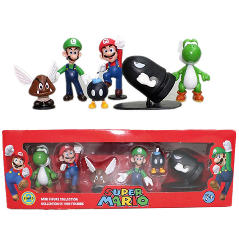 Super Mario Bros Action Figure Toys Set Luigi Yoshi Donkey Kong Mushroom Collection Children Birthday PVC Gifts 3D Game Model