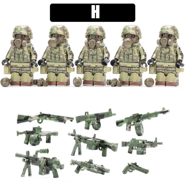 Ukrainian Special Forces Army Minifigs Building Blocks Military Gas Mask Soldiers Heavy Weapon Gun Helmet Vest Toys Boys Gifts