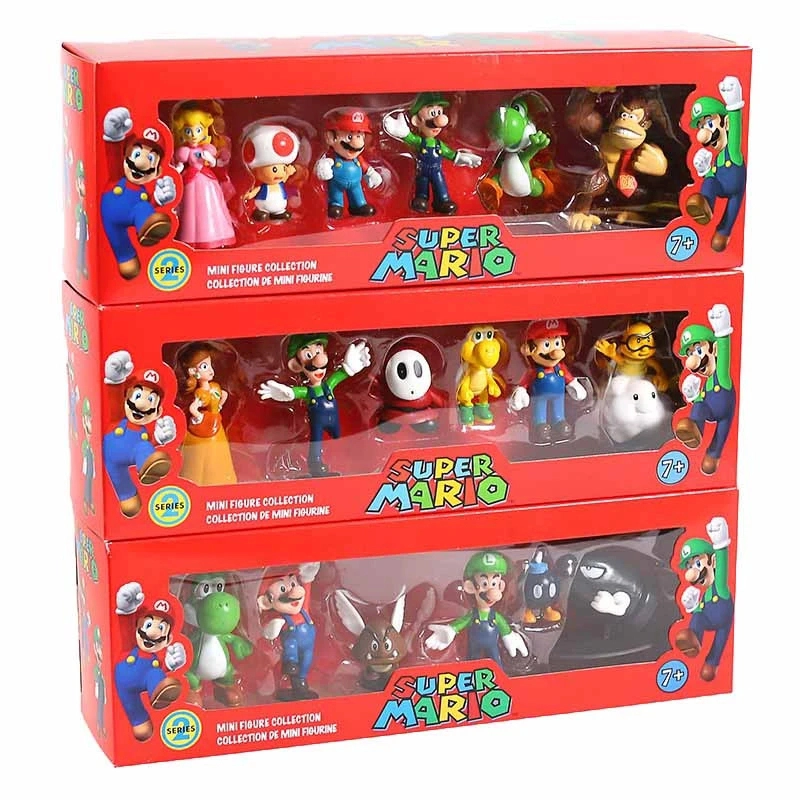 Super Mario Bros Action Figure Toys Set Luigi Yoshi Donkey Kong Mushroom  Collection Children Birthday PVC Gifts 3D Game Model