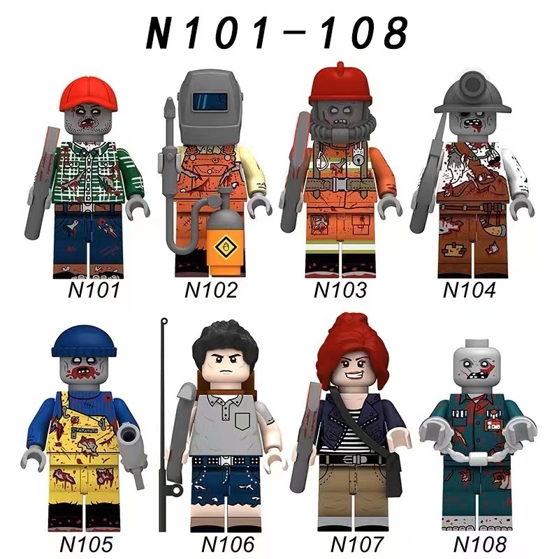 N101-108 Halloween series Horror Building Blocks Zombie Firefighter Logger Miner Action Figures Mini Particle Gift Children Toys
