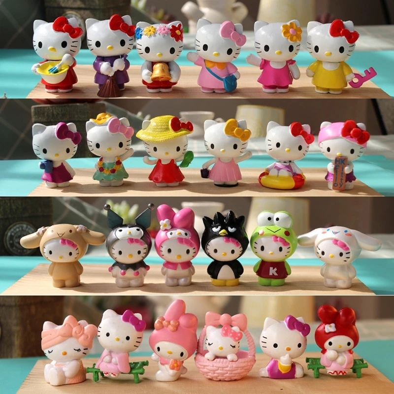 6PCS Hello Kitty Sanrio Charmmy Action Figure Anime Movie Cake Doll Model Desktop Car Decoration Set Children Girl Toy Gifts