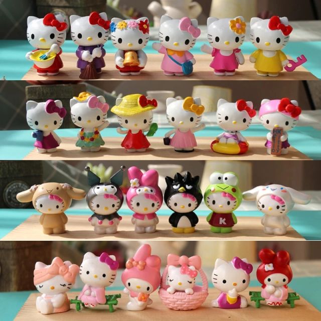 6PCS Hello Kitty Sanrio Charmmy Action Figure Anime Movie Cake Doll Model Desktop Car Decoration Set Children Girl Toy Gifts