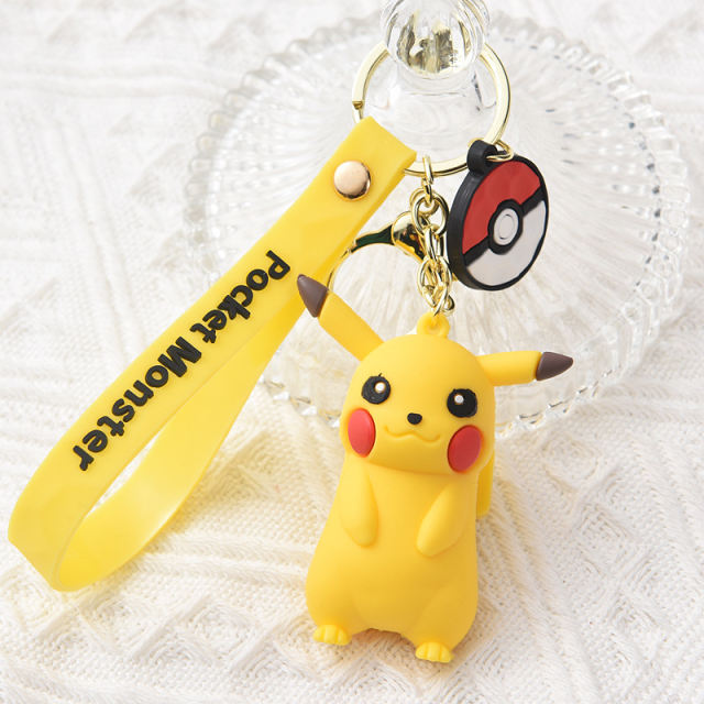 Pokemon Pikachu Keychain Anime Figure Cute Squirtle Book Bag Mini Pendant Car Decoration Character Silicone Children Gift Toy