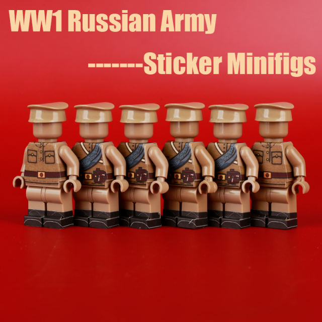 WW1 Russian Army Sticker Minifigs Building Blocks Military Seires Weapon Helmet Army Soldiers Gun Accessories Parts Toys Gifts