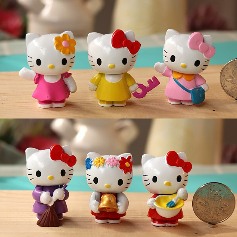 6PCS Hello Kitty Sanrio Charmmy Action Figure Anime Movie Cake Doll Model Desktop Car Decoration Set Children Girl Toy Gifts
