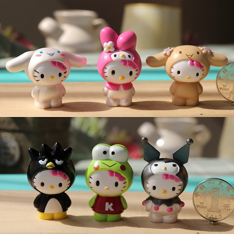 6PCS Hello Kitty Sanrio Charmmy Action Figure Anime Movie Cake Doll Model Desktop Car Decoration Set Children Girl Toy Gifts
