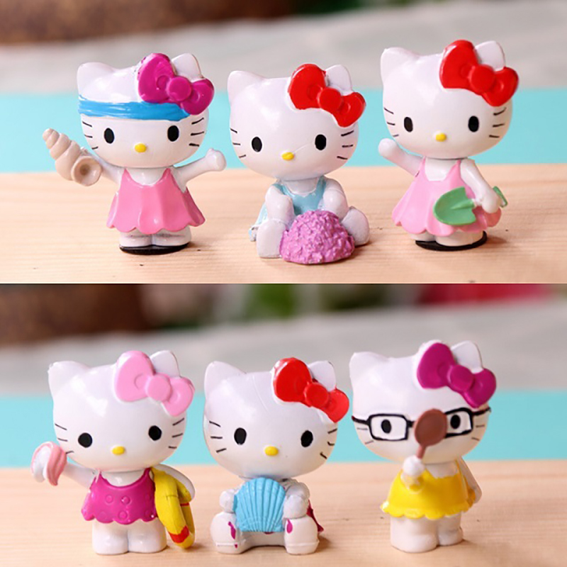 6PCS Hello Kitty Sanrio Charmmy Action Figure Anime Movie Cake Doll Model Desktop Car Decoration Set Children Girl Toy Gifts