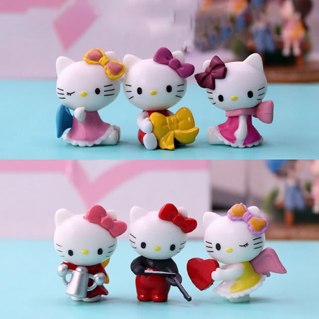 6PCS Hello Kitty Sanrio Charmmy Action Figure Anime Movie Cake Doll Model Desktop Car Decoration Set Children Girl Toy Gifts