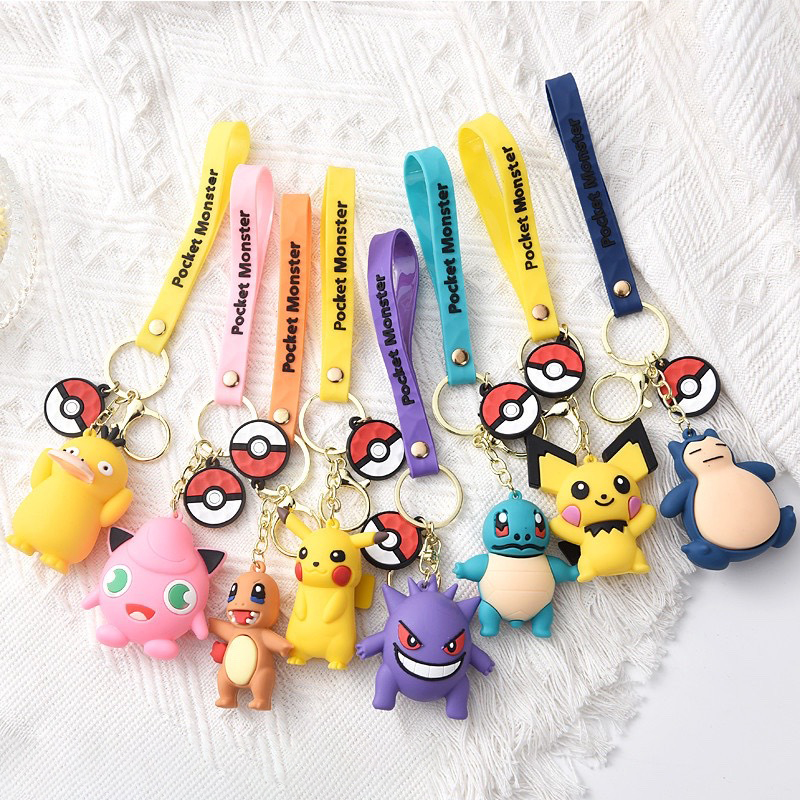 Genuine Pokemon Anime Doll Pikachu Eeveelution Jolteon Keychain Toys Gift