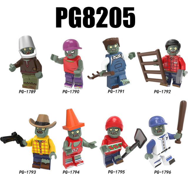 PG8205 Halloween Zombie Series Minifigs Building Blocks Maintenance Man Cask Cowboy Athlete Farmer Baseball Gun Hat Toys Boys
