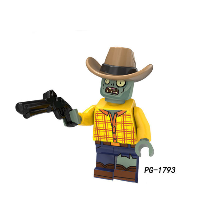 PG8205 Halloween Zombie Series Minifigs Building Blocks Maintenance Man Cask Cowboy Athlete Farmer Baseball Gun Hat Toys Boys