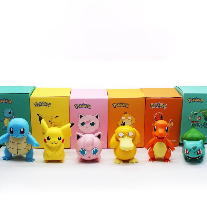 6PCS Pokemon Pikachu Charmander Psyduck Squirtle Jigglypuff Bulbasaur Bulbasaur Anime Figures Toys Model Kawaii Children Gifts