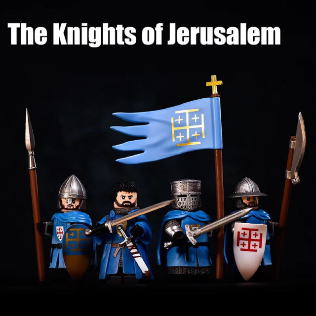 Kingdom of Heaven Series Jerusalem Knights Of The Holy Sepulcher Minifigs Building Blocks  Medival Helmet Flag Weapon Cloak Toys