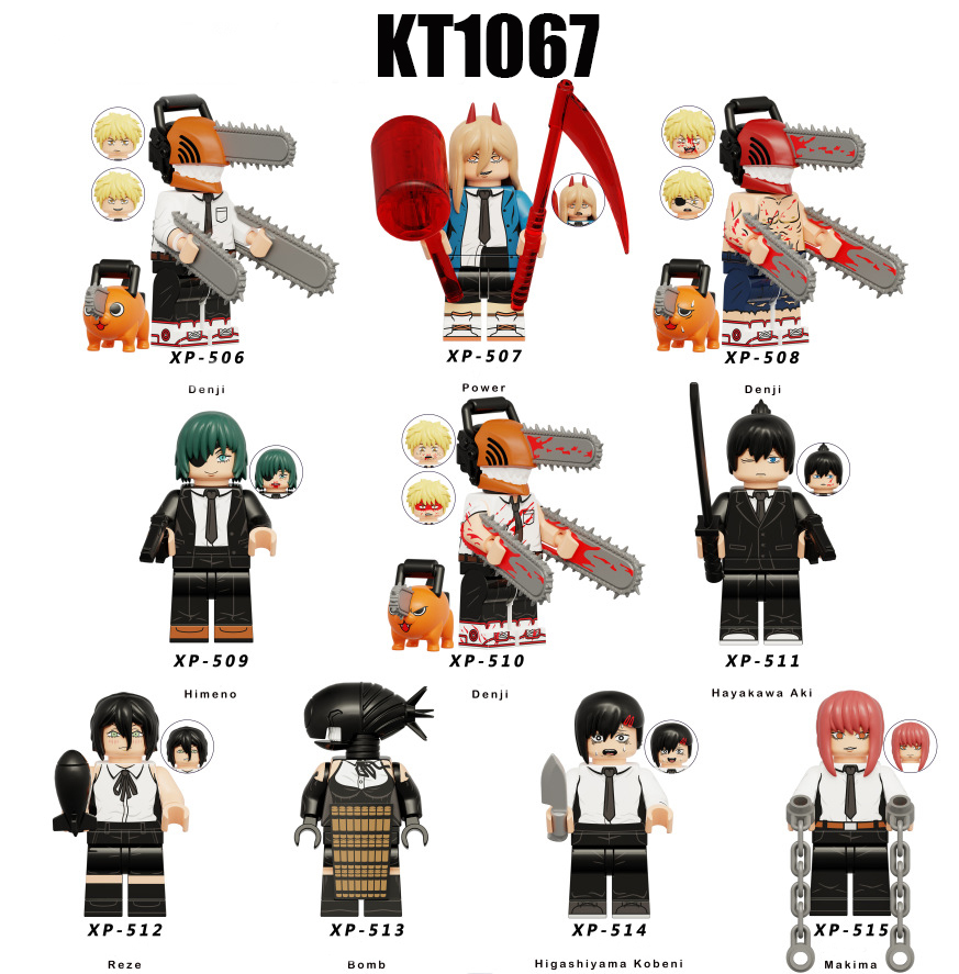KT1067 Chainsaw Man Anime Minifigures Building Blocks Denji Makima Hayakawa Aki Cartoon Weapon DIY Brick Gift Children Kid