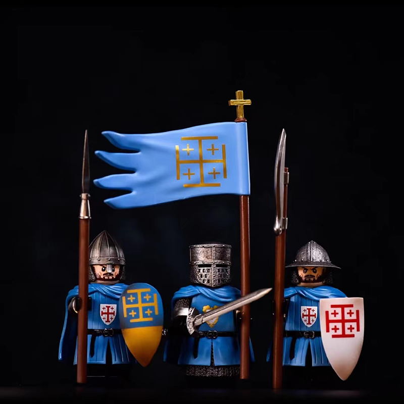 Kingdom of Heaven Series Jerusalem Knights Of The Holy Sepulcher Minifigs Building Blocks Medival Helmet Flag Weapon Cloak Toys