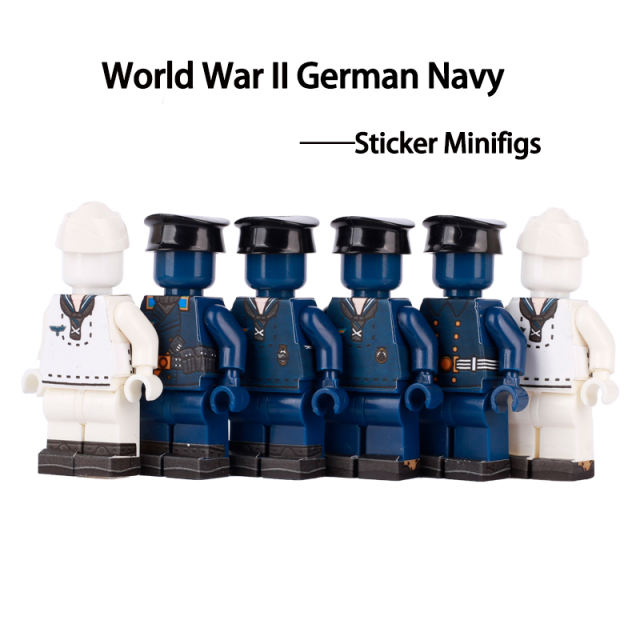 WW2 German Navy Sticker Minifigs Building Blocks Military Seires Weapon Helmet Army Soldiers Gun Accessories Parts Toys Gifts