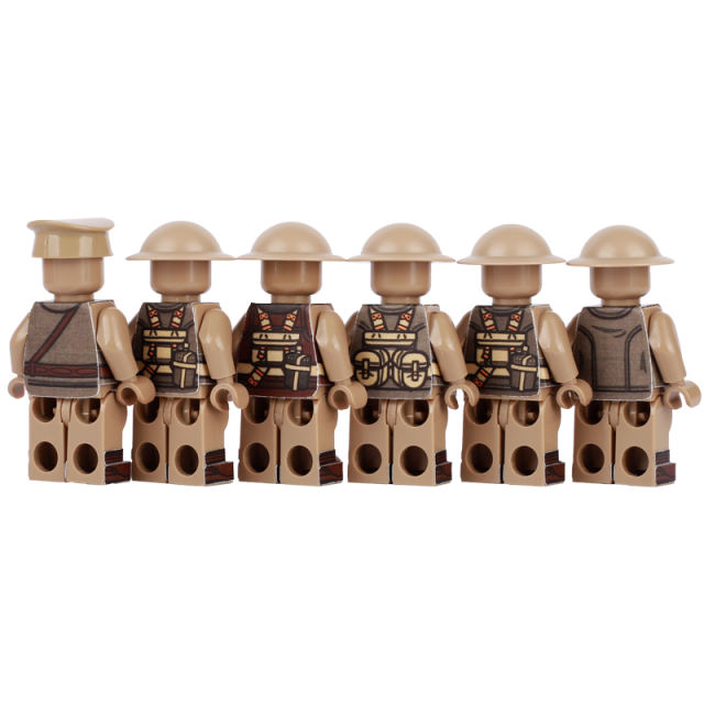 WW1 British Army Sticker Minifigs Military Seires Weapon Helmet Army Soldiers Gun Building Blocks Accessories Parts Toy Gift Kids
